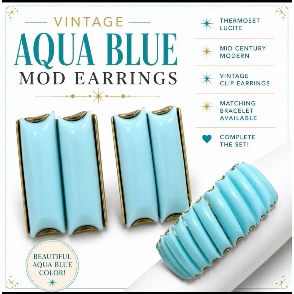 Vintage Aqua Blue Thermoset Lucite Clip Earrings